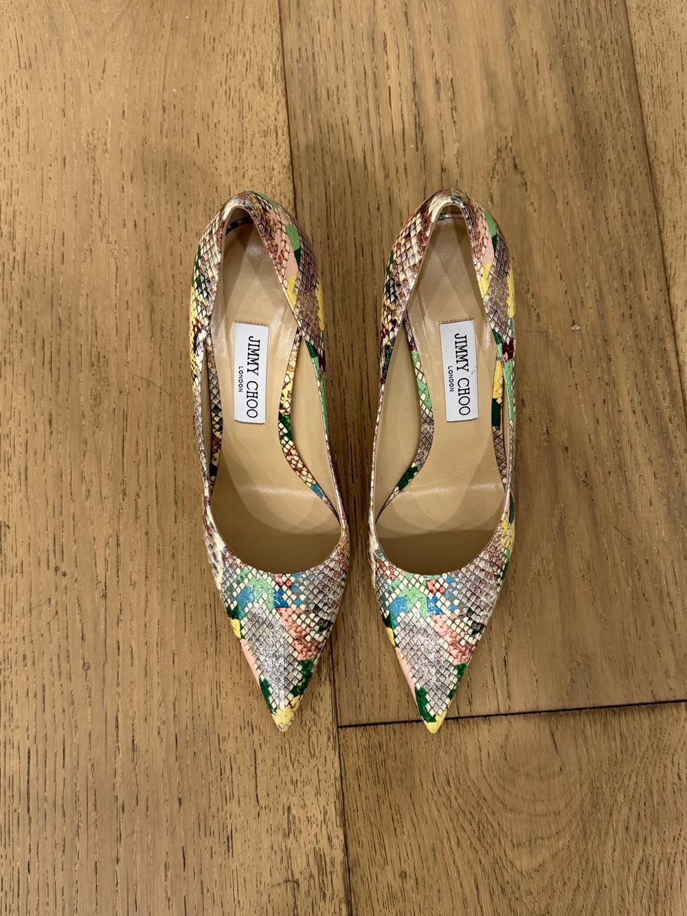 Jimmy Choo Multicolor Snakeskin Print Romy 85 Pointed Pumps